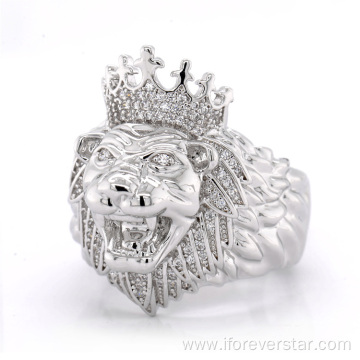 ring jewelry iced out crown lion silver rings